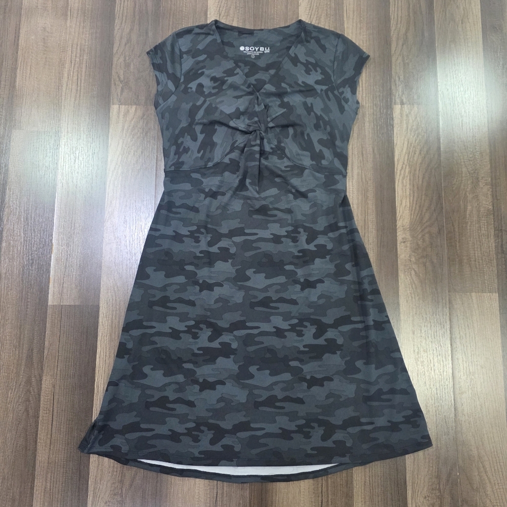 Soybu Sport Everyday Stretch Versatile Chic Athleisure Dress In Black Camo. S